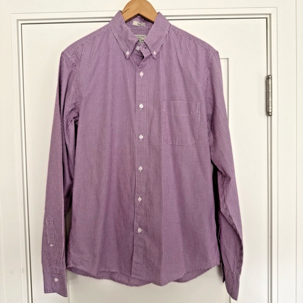 J. Crew Secret Wash Slim Men's Medium Purple Check Button Down Shirt